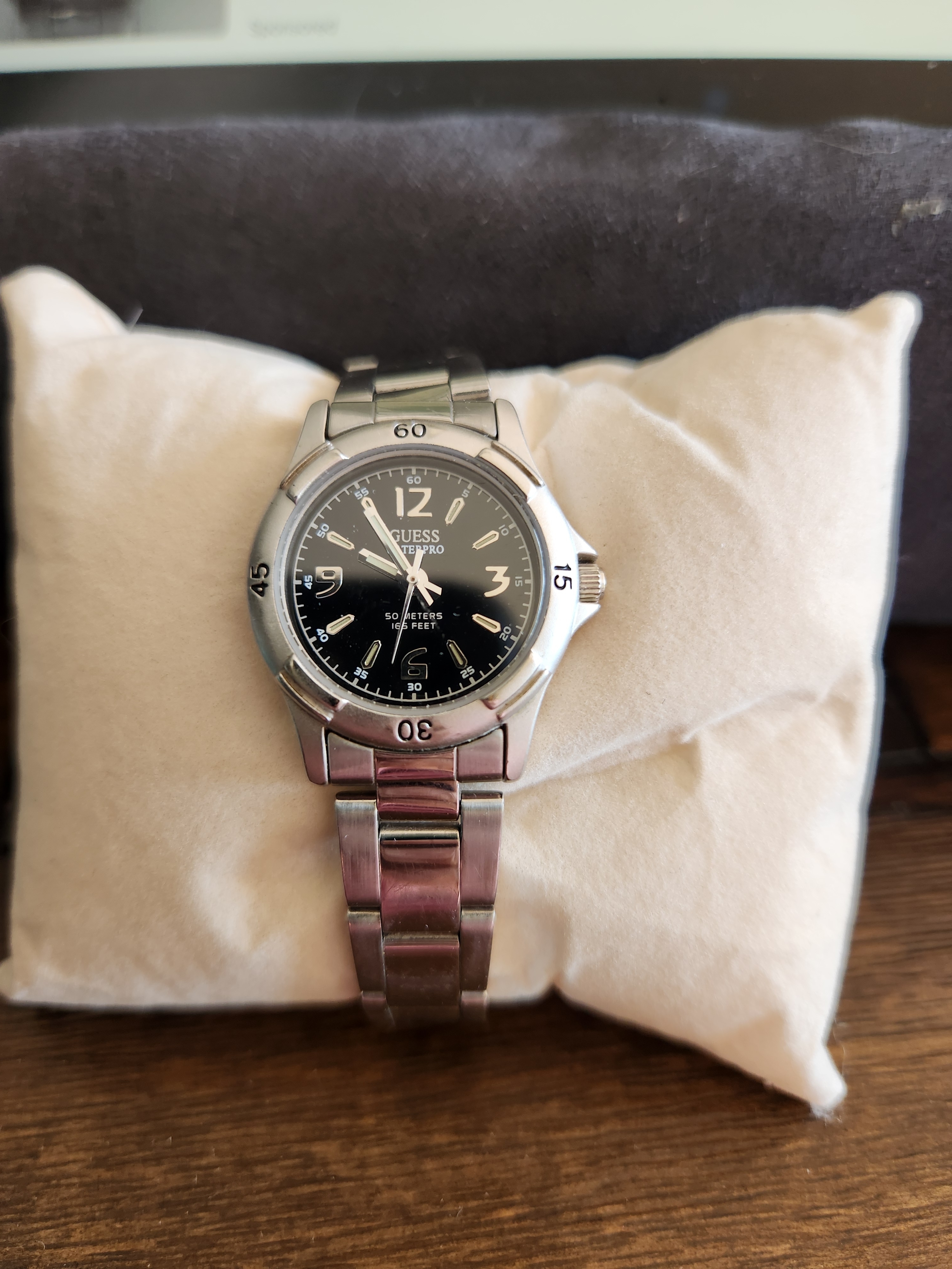 Guess Silver Stainless Steel Watch With Black Dial New Battery